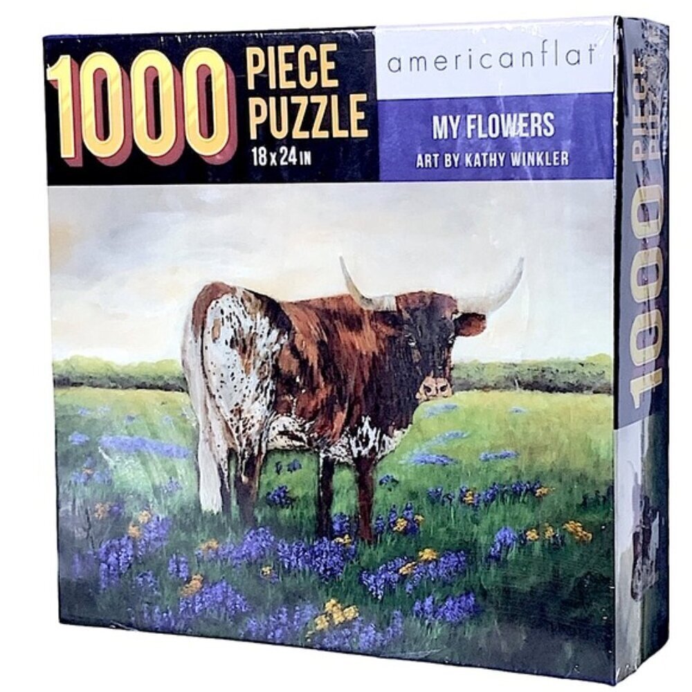 AmericanFlat Jigsaw Puzzle My Flowers Cow Farm 1000 Pc New Sealed NIB 18 x 24 in - Picture 5 of 15